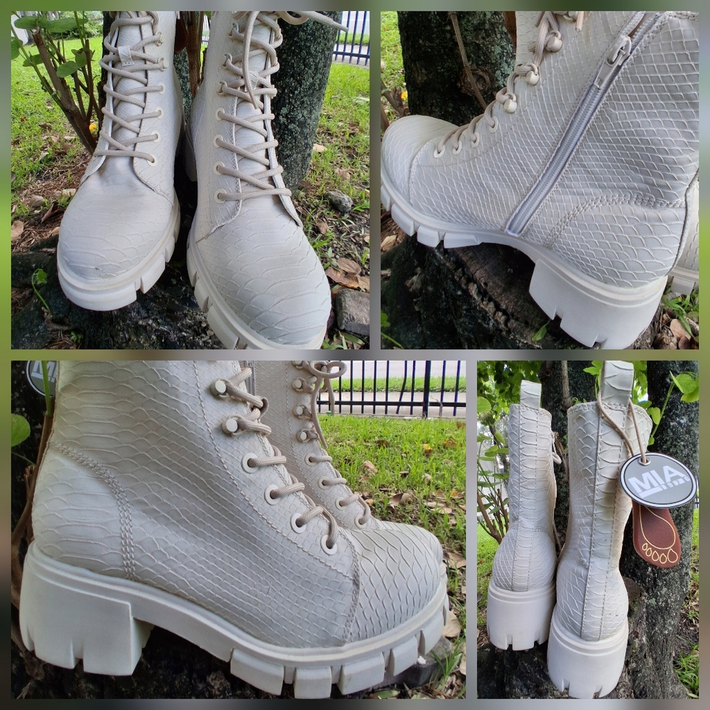 🔥NIB MIA Cream Lace-Up Faux Phyton COMBAT Boots Size 11 & FREE GIFT